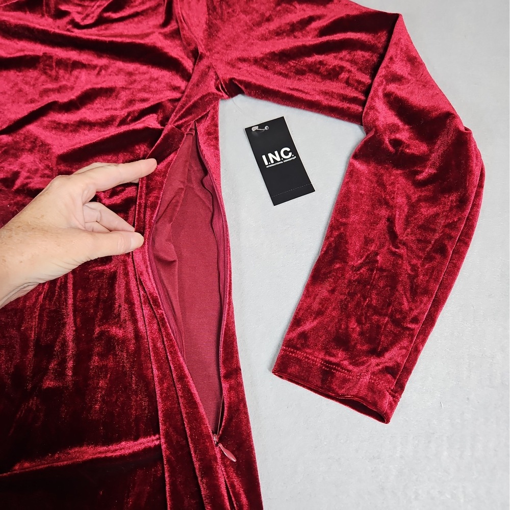 INC Womens Red Velour Long Sleeve Bodycon Dress Size Large NWT - Picture 6 of 12